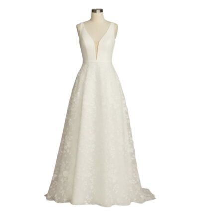 3D Floral Crepe A-Line Wedding Dress Pockets