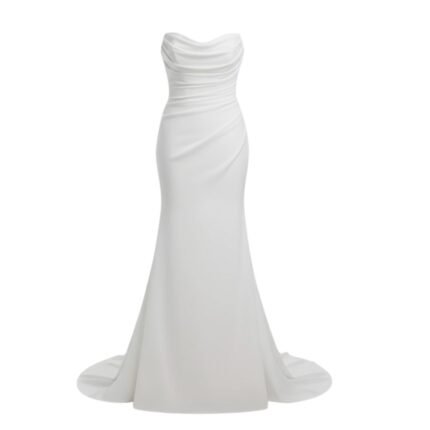 Strapless Draped Satin Mermaid Wedding Dress Soft White